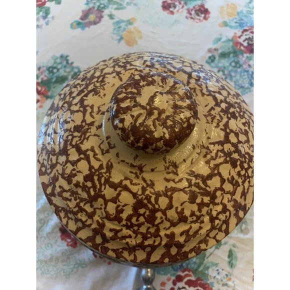 USA  crock roseville oh Spongeware Stoneware ICED TEA Cooler Dispenser w Lid - Picture 4 of 8